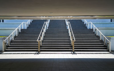 Empty staircase of building in city