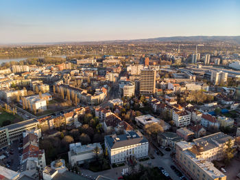 High angle view of buildings in city