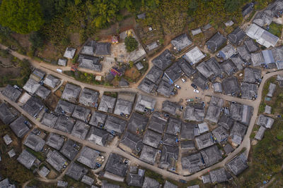 Aerial view of the remote nuogang dai village in lancang, yunnan - china