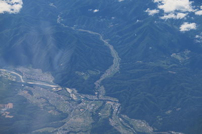 High angle view of sea and mountains