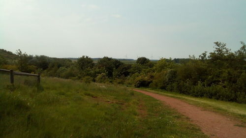 Road amidst field against sky