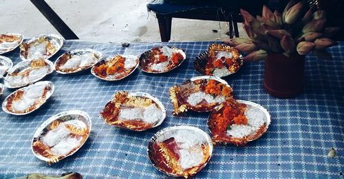 High angle view of market stall