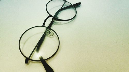 High angle view of eyeglasses on table