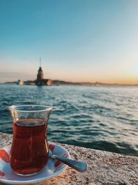 View of tea in sea against clear sky