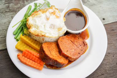 Close-up of breakfast served on table