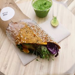 Close-up of food on wooden table