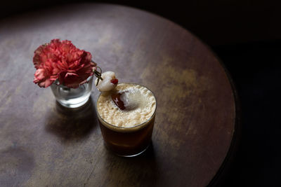 High angle view of coffee on table