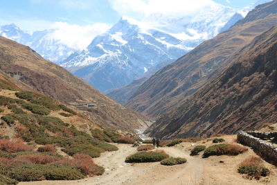 Scenic view of snowcapped mountains against sky