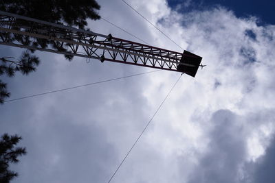 Low angle view of crane against sky