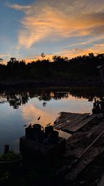 Scenic view of lake against sky during sunset