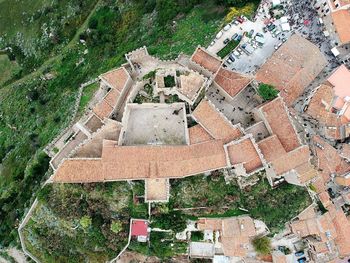 High angle view of buildings in town