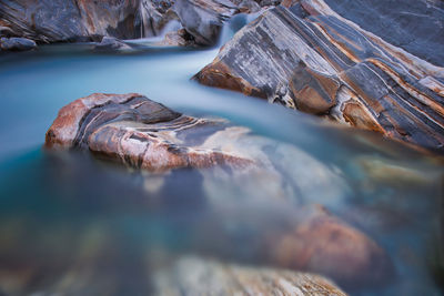 High angle view of rocks in river
