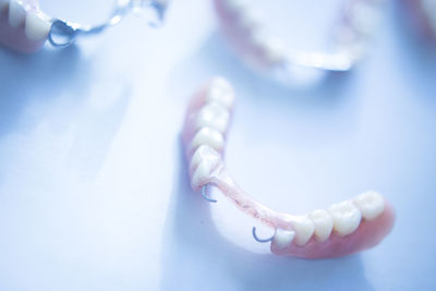 High angle view of dentures on table
