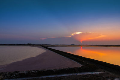 Scenic view of beach against sky during sunset