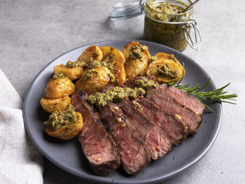 High angle view of food in plate