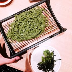 High angle view of food on table