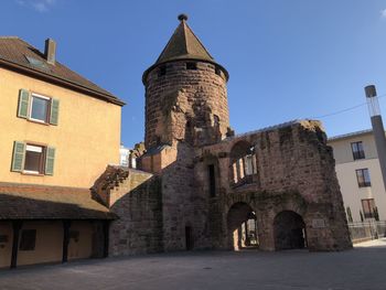 Low angle view of historic building against clear sky