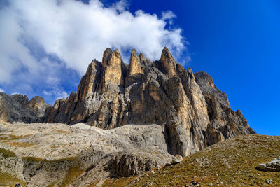 Low angle view of rock formations against sky