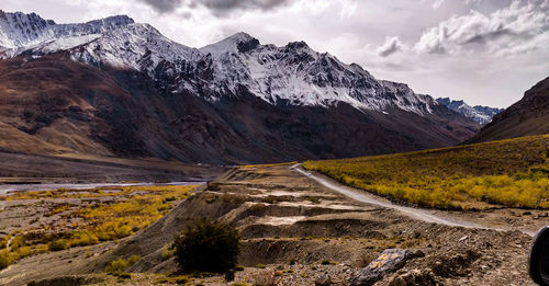 Scenic view of snowcapped mountains against sky