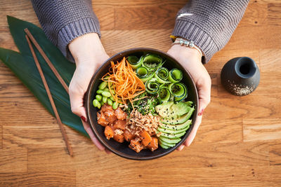 High angle view of food on table