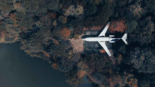 High angle view of abandoned airplane 