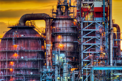 View of factory at night