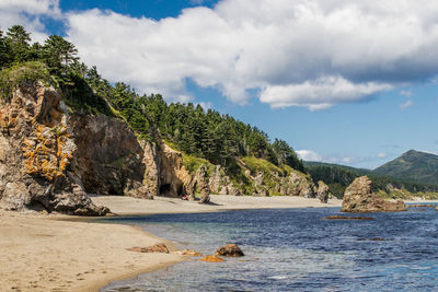 A  rock formation on the coast of the sea of okhotsk. cape velikan, island sakhalin , russia