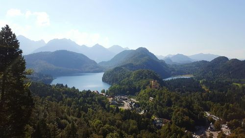 Scenic view of lake with mountains in background