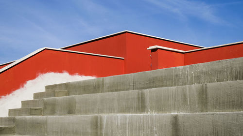 Low angle view of red building against sky