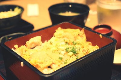Close-up of meal served on table