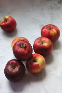 High angle view of apples on table