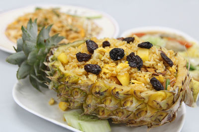 Close-up of breakfast served in plate