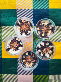 High angle view of breakfast on table