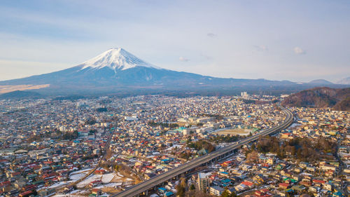 Aerial view of cityscape against sky