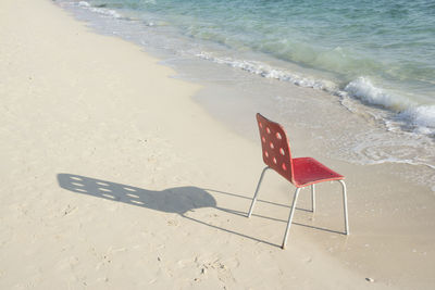 High angle view of umbrella on beach