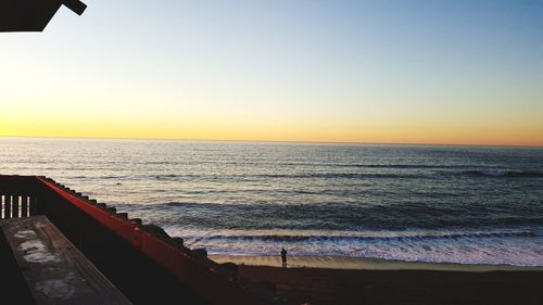 Scenic view of sea against clear sky during sunset