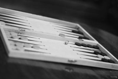 Close-up of backgammon on table