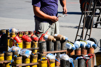 Man working on street in city