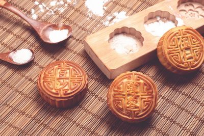 High angle view of food on table