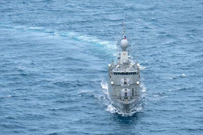 High angle view of boat in sea