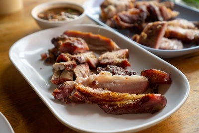 Close-up of food in plate on table