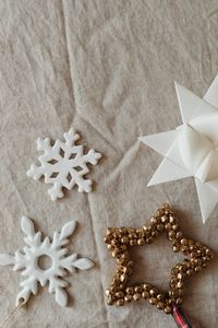 Directly above shot of christmas decorations on table