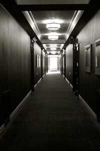 Illuminated corridor at night