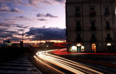 Light trails on road at night