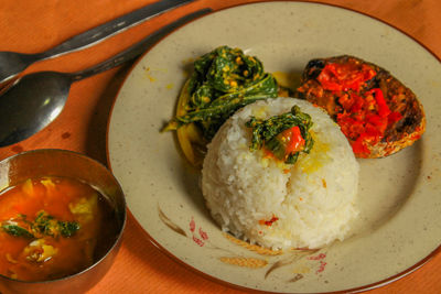 High angle view of meal served in plate