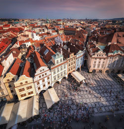 High angle view of the prague oldtown 