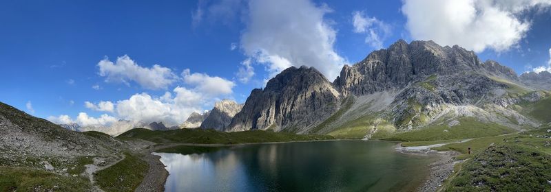 Panoramic view of snowcapped mountains against sky