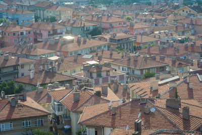 High angle view of buildings in city