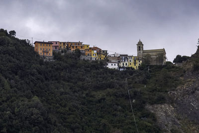 View from an isolated little village in the top of green mountains from corniglia, cinque terre