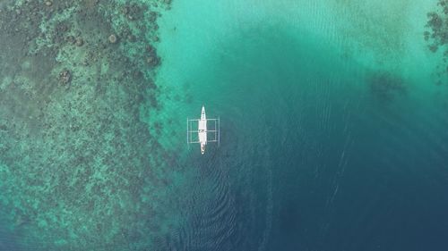 High angle view of ship in sea